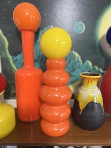 Vintage Space Age Yellow & Orange Hooped Glass Vase Orb Mid Century Habitat - Picture 1 of 5