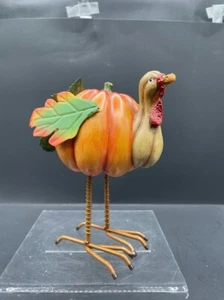 Metal Turkey Figurine Pumpkin Squash Grape and Oak Leaf Body Fall Thanksgiving - Picture 1 of 7