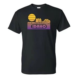 Idaho Groovy Sunset - Landscape Vacation Home State T Shirt - Black - Picture 1 of 3