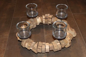 WMG Teak Adventskranz Baumscheiben Ganzjahres Dekokranz natur 4 flmg D45cm NEU - Bild 1 von 3