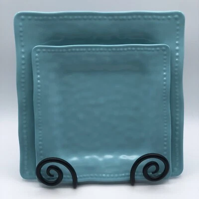 Juego de platos de cena y ensalada Tommy Bahama cuadrados de melamina verde azulado Foto 1 de 4