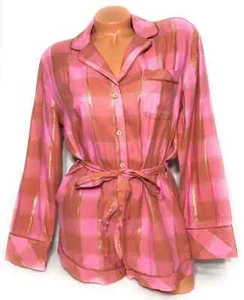Victoria Secret Flannel Sleep Romper Pink Plaid XS M Pajama One piece Bling - Picture 1 of 6