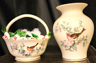 Lenox, Serenade Songbirds Bone China 6" Vase & 5.5" Basket With 8 Murano Candy
