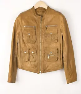 LINE OF OSLO Women Real Leather Outdoor Jacket Overcoat Size S - Picture 1 of 5