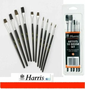 10 HARRIS KÜNSTLER PINSEL SET FEINE LACKIERUNG KUNST HANDWERK HOBBYS VERSCHIEDENE GRÖßEN - Bild 1 von 4