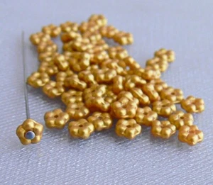 Suede Gold Daisy Flower Glass Beads 5mm 50 Pcs Czech Spacer Beads - Picture 1 of 2