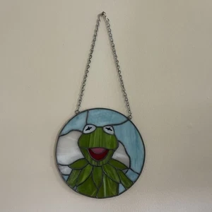 Vintage Stained Glass Kermit Frog Rainbow Hanging Suncatcher Handmade 9” - Picture 1 of 9