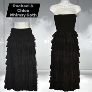Rachael & Chloe Convertible Strapless Dress Maxi Skirt Sz Small Black Whimsigoth - Picture 1 of 12