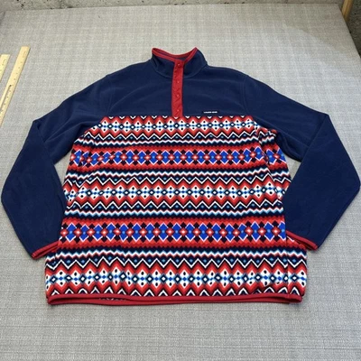 Lands' End Youth Large 14/16 Fair Isle Fleece Pullover Snap Navy Red Patriotic - Image 1 of 4