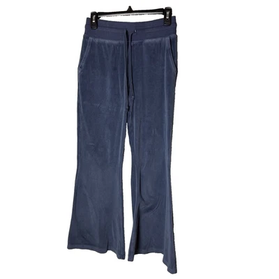 Aerie Women's Velour Flare Pants Size Medium Blue Drawstring Elastic Waist - Image 1 of 4