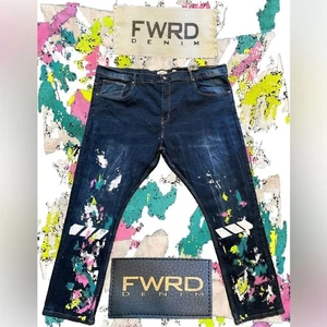 FWRD DENIM & CO. Big Men jean denim peint 50x33 stretch coupe slim cool neuf avec étiquette - Photo 1/15