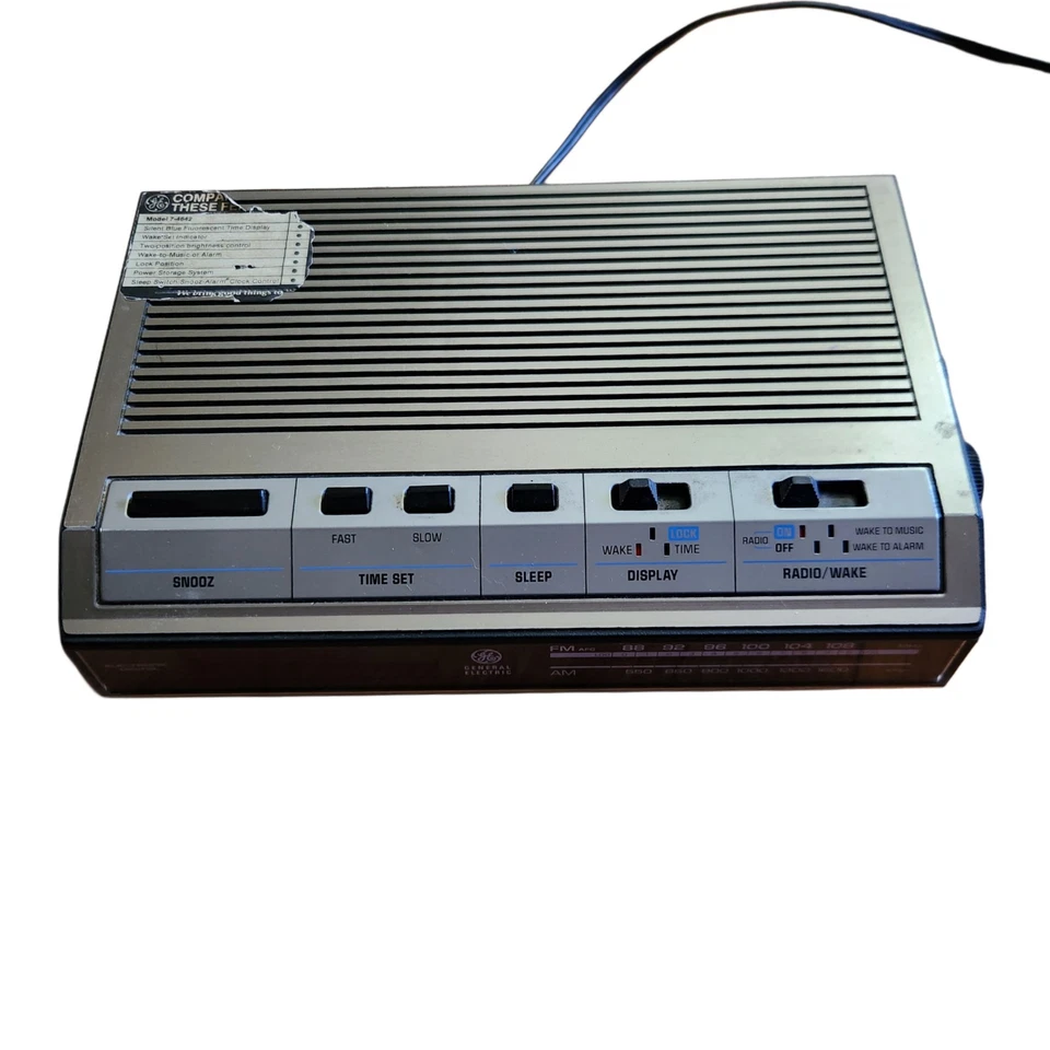 Vintage General Electric Alarm Clock AM FM Radio 7-4642B Blue Light Snooze GE - Image 1 of 3