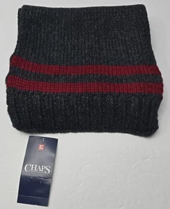 Chaps Mens Scarf Charcoal Gray With Two Burgundy Stripes New With Tags - Soft - Picture 1 of 4