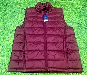 NWT Izod Advantage Performance Maroon Puffer Vest Mens Large Quilted Full Zip - Picture 1 of 9