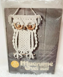 Macrame Owl Kit 1977  Completes 9" x 16" Hanging Plus 2 Bonus Plant Hangers - Picture 1 of 4