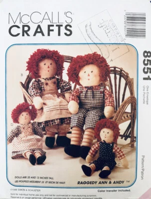 McCall’s Crafts Pattern 8551 - Raggedy Ann & Andy Soft Dolls 2 Sizes - UNCUT - Image 1 of 2