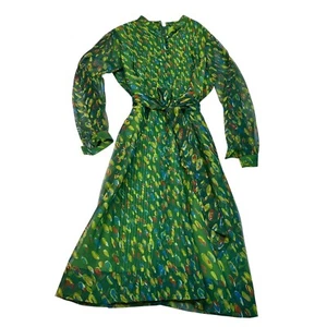 Vintage Adele Simpson Midi Dress Size 12 Couture Mod Retro Green Neiman Marcus - Picture 1 of 24