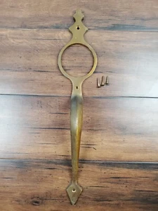 Manija ornamentada antigua grande de latón macizo de 14,5"" de colección - Imagen 1 de 5