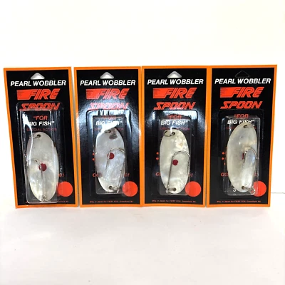 VINTAGE Colher de Fogo Fiery Fox Pearl Wobbler Tamanho: 3” ( LOTE DE 4) LACRADA NOVA - Imagem 1 de 4