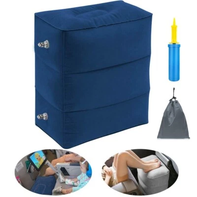 充气旅行足枕便携式可调节 3 层高凳蓝色 — 第 1/4 张图片