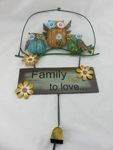 Owl "Family to Love" Sign Hanging Wall Ornament Garden Home Decor with bell - Picture 1 of 5