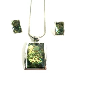 Silberfarbene Halskette, Ohrringe Mystic Green Anhänger 39 cm - Bild 1 von 9
