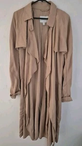 country road Womens Trench Coat Sz Medium Tan Relaxed Belted Jacket Linen Blend - Picture 1 of 3