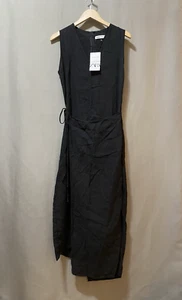 NWT ZARA Women Sleeveless V-Neck Linen Asymmetric Wrap Marina Dress Size M Black - Picture 1 of 16