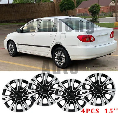 Set of 4 15" Wheel Hubcaps Black & Silver Wheel Rim Cover R15 For Toyota Corolla Foto 1 de 4