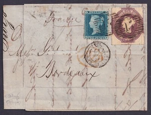 1856 6d viola in rilievo SG60 + 2d blu KF da Londra a Francia gatto. £1.900.00+ - Foto 1 di 2