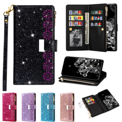 Glitter Wallet Case Zip Multi Card Flip Cover for Samsung S25 FE/S25+/S24+ Ultra - Image 1 of 4
