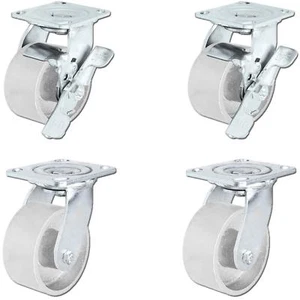CasterHQ - 5" x 2" Steel Wheel Casters - Set of 4 Swivel Casters 2 with Brakes - Picture 1 of 3