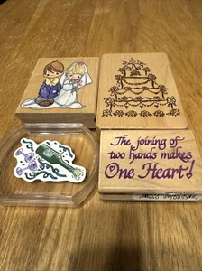4 Piece Rubber Stamp Lot Wedding Love Precious Moments Stampendous Inkadinkado - Picture 1 of 13