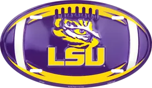 LSU TIGRES ETIQUETA DE COCHE CAMIÓN OVALADA PLACA DE FÚTBOL METAL LETRERO ESTATAL LOUISIANA - Imagen 1 de 5