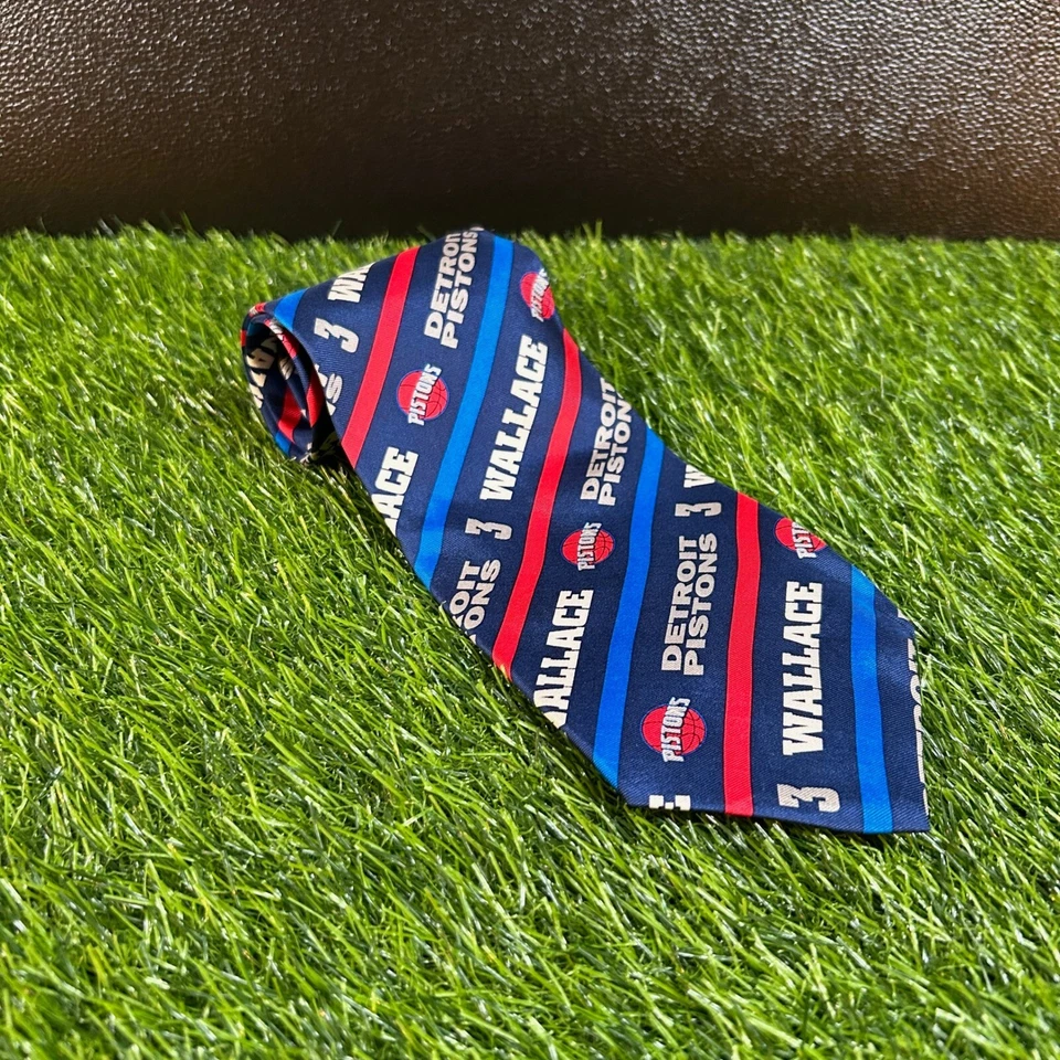 RM Sport Detroit Pistons Ben Wallace NBA Necktie Silk Blue Red Vintage Mens - Image 1 of 4