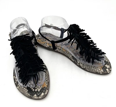 Sam Edelman Gela Black Suede Leather Fringe Sandals Women's Size 8.5 Summer - Image 1 of 4
