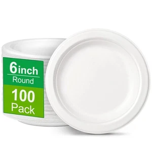 6 inch Paper Plates - 100 Pack, Compostable, Small White Plates for Dessert, ... - Picture 1 of 6