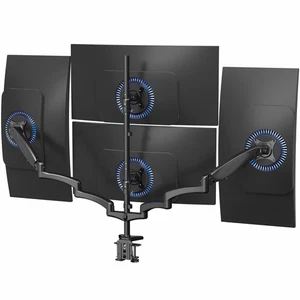VIVO Black Quad Monitor Mount, 2 Pneumatic Arms + 2 Fixed, 4 Screens up to 32" - Picture 1 of 8