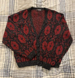Cardigan maglione maglia geometrica Scandia vintage anni '80 nonno uomo taglia media - Foto 1 di 8