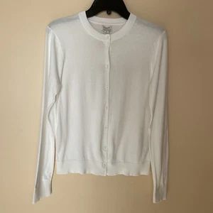 J.CREW Cardigan Women Medium White Classic Lightweight Cotton E5957 - Picture 1 of 13