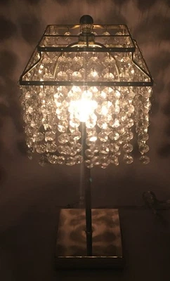 Touch Gold & Crystal Accent Lamp with USB Port Dimmable Square Base Read Descrip - Image 1 of 4