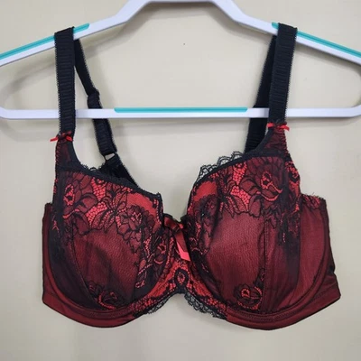 ELOMI EL4060BLK Anushka Underwire Padded Half Cup Bra Lace Bow Red Black SZ 36H - Image 1 of 4