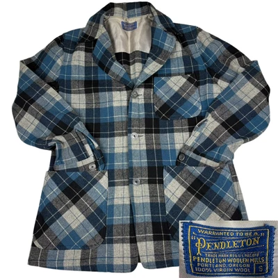 Jaqueta casaco esporte xadrez vintage década de 1960 blazer lã azul cinza xadrez tamanho P - Imagem 1 de 4