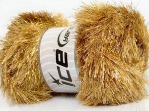 LOT OF 4 Ice EYELASH DAZZLE Yarn #42258 CAMEL GOLD Metallic EYELASH - Picture 1 of 4