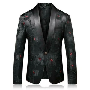 Men's Slim fit Lapel Blazer One button Casual Floral Print Coats Jackets Formal - Picture 1 of 9