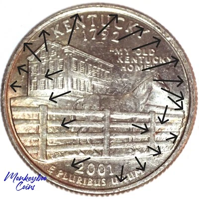 2001 P Kentucky Quarter - Large Collar Clash & Partial Missing Clad - Error Coin - Image 1 of 4