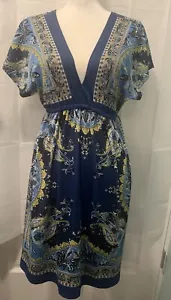 Bailey Mädchen Damen Gr. Small Paisley Stretch Minikleid blauer Druck - 33"" Länge - Bild 1 von 6