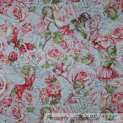 BonEful ткани FQ хлопок лоскутное одеяло розовый белый фея бабочка крылья цветок розы девочка - Изображение 1 из 4