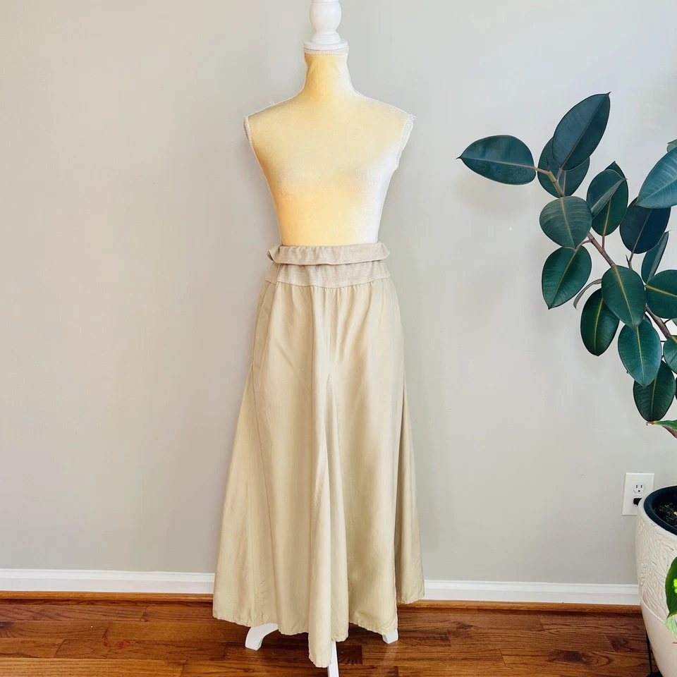 Ronaldus Shmask A-Line Skirt Womens Beige Silk Lagenlook Paper Bag Waist Sz M - Image 1 of 4