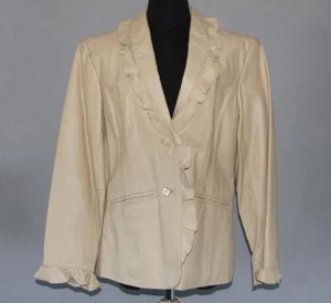 Terry Lewis Beige Ruffle Front & Cuffs Leather Blazer / Jacket Wms M NWOT Nice - Picture 1 of 1